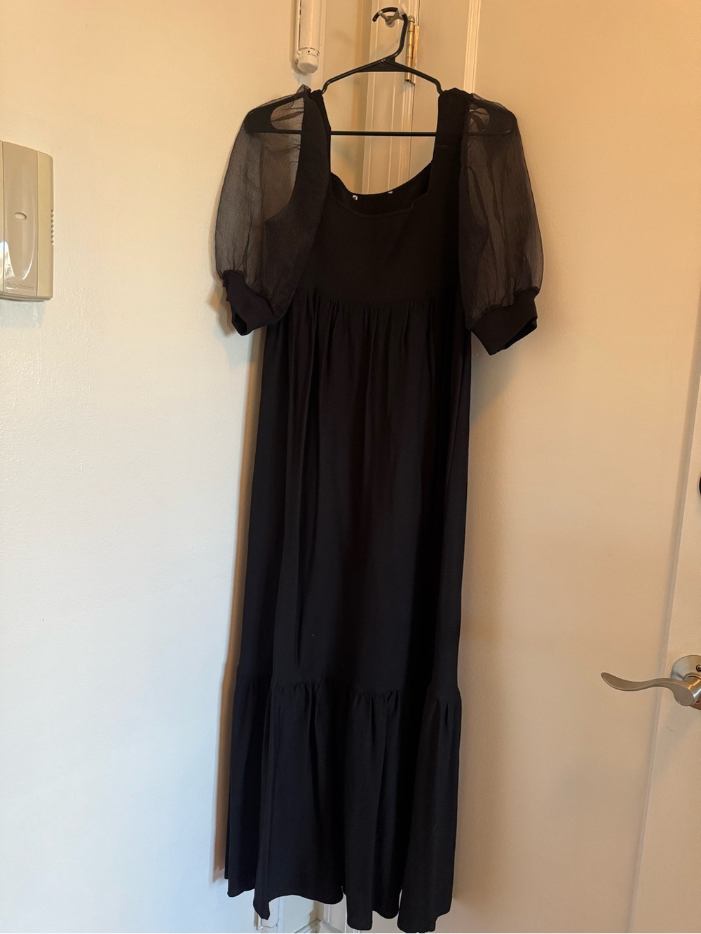 Zara Black Maxi Dress with Sheer Puff Sleeves